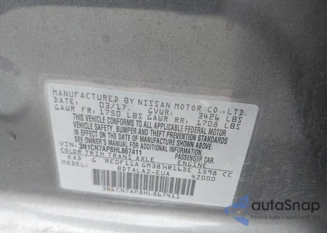 2017 Nissan Versa 1.6 S+ from USA, damaged, VIN 3N1CN7AP8HL867411